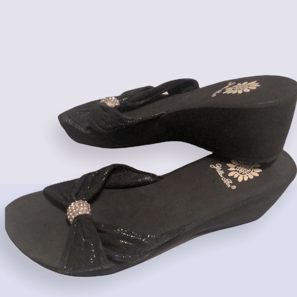 Yellow box wedge sandals with rhinestone . Sz 6 1/2-7